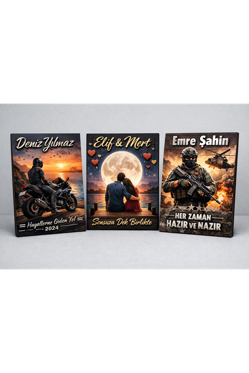 Kişiye Özel Fotoğraf Baskılı 3 Adet MDF Tablo Premium Kalite  21x30 CM 