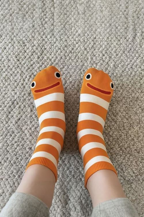 Hitit Socks 4 Çift Sevimli Yılan Balığı Desenli ve Çizgili Uzun Soket Çorap Çok Renkli 