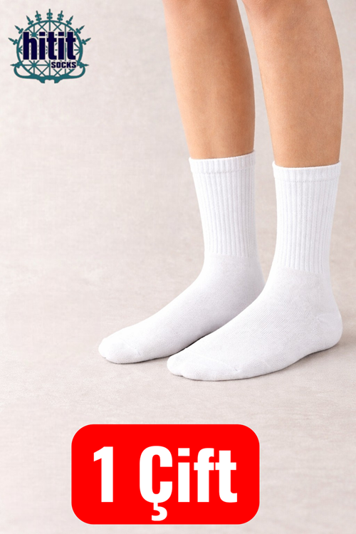 Hitit Socks 1 Çift Ekonomik Yüksek Pamuklu Düz Kolej Çorap Beyaz