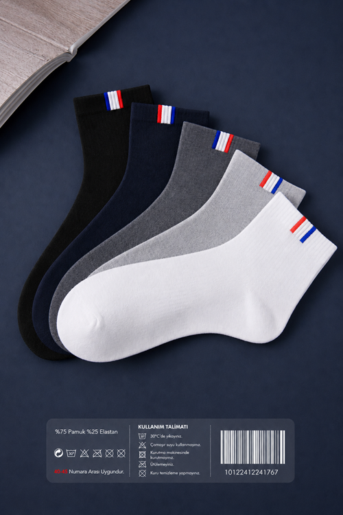 Hitit Socks Erkek 5 Çift Modern Tarz  Kısa Konç Soket Çorap Çok Renkli 