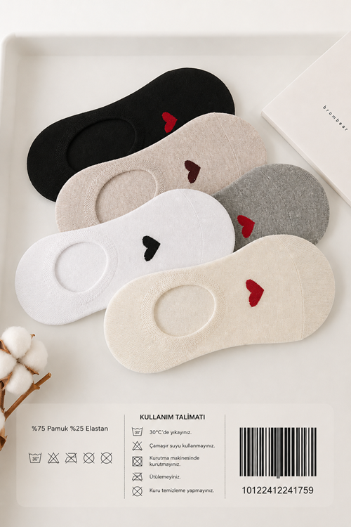 Hitit Socks Kadın 5 Çift Boğazı Olmayan Ayakkabıdan Görünmeyen Suba Babet Çorap Çok Renkli