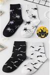 Unisex 4 Çift Halloween Örümcek ve Yarasa Desenli Cadılar Bayramı Temalı Soket Çorap