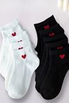 Kadın 8 Çift Pamuklu Günlük Kullanım İçin Kalp Desenli Kısa Patik Çorap Siyah Beyaz